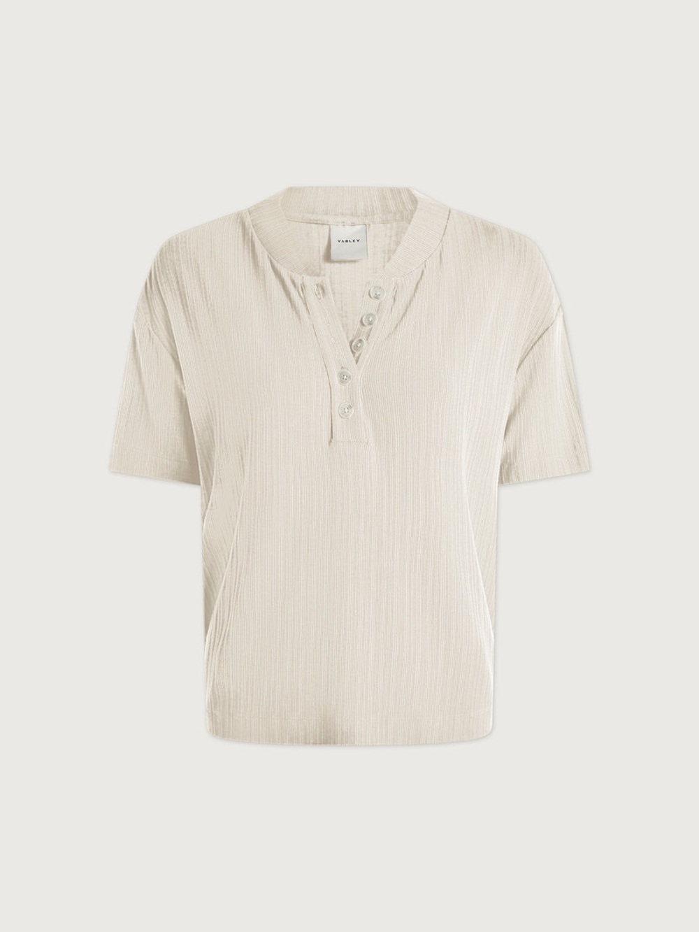 Varley Kasey Mock Placket Rib Tee, Small Birch